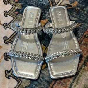 New KARL LAGERFEILD PAYZLEE DAZZLE SILVER SANDALS  7